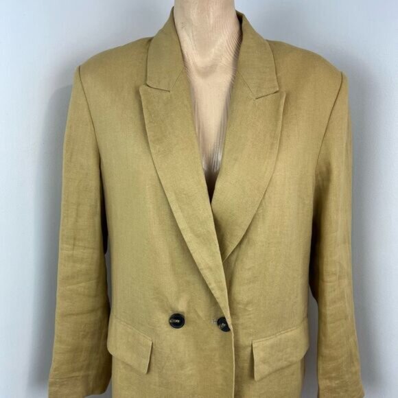 ZARA Double Breasted Tailored Blazer Coat Linen Women Medium Classic Minimalist - Picture 3 of 15